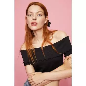 H&M топ с открытыми плечами в рубчик черный 1205922002