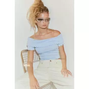 Топ HM в рубчик с открытыми плечами, голубой 1205922003