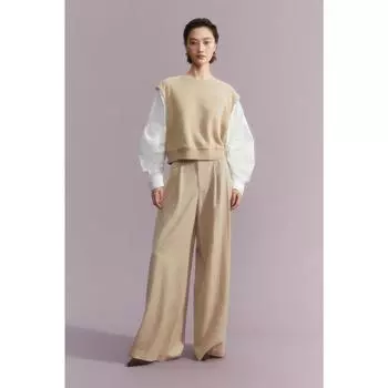 H&M топ с пышными рукавами бежево-белый 1211492002