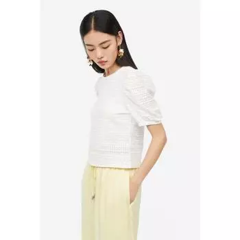 H&M Топ с рукавами-фонариками и отверстиями, Белый 1194295001