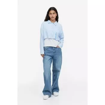 H&M Укороченная рубашка с карманами Голубая белая полоска 1180776001
