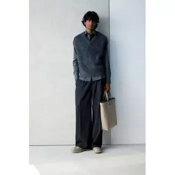 H M V Neck Sweater Vest Loose Fit Dark Grey S