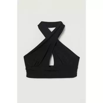 H&M Велюровый укороченный топ с воротником-халтер, черный 1014959002