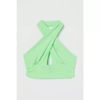 H&M Велюровый укороченный топ с воротником-халтером Светло-зеленый 1014959001