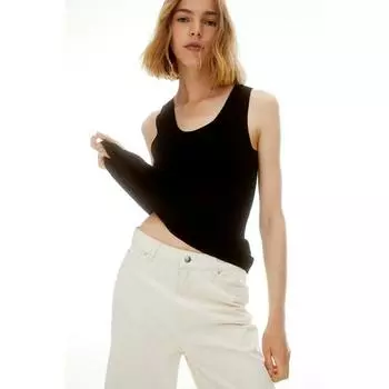 H&M Вязаный топ без рукавов в рубчик, черный 1192463001