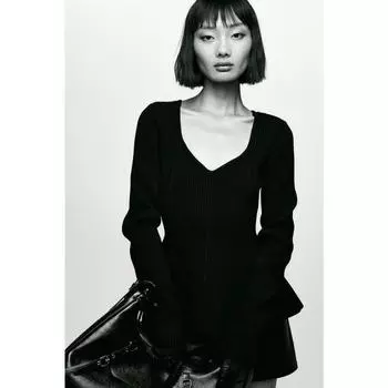 H&M вязаный топ в рубчик черный 1200146001