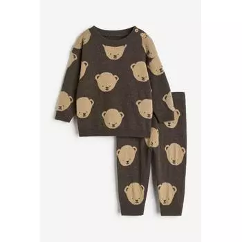 H&M жаккардовый комплект из 2 предметов коричневый/мишка
