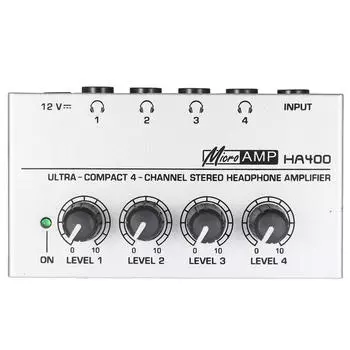 HA400 Ультракомпактный 4-канальный мини-усилитель для стереонаушников с адаптером питания UK Plug серебряный
