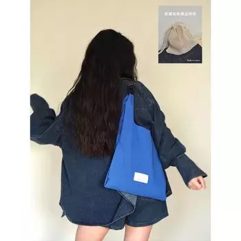 Haahua Original Eco-friendly Bag Japan fashion Niche Messenger Bag Lightweight Casual Shoulder Handbag Large Capacity Tote Bag Small size Klein Blue