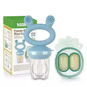 haakaa Baby Fruit Food Feeder Mini Freezer Nibble Tray Combo & (Голубое небо) небесно-голубой