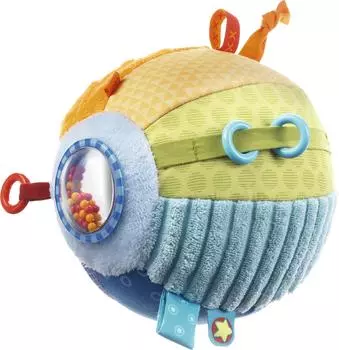 HABA Discovery Ball, красочный и приятный на ощупь 3D-узор, погремушка с кольцом и зеркалом - мягкий,