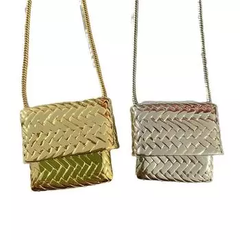 HABI Blogger винтажное латунное позолоченное длинное ожерелье-свитер в холодном стиле Platinum Woven Bag Necklace