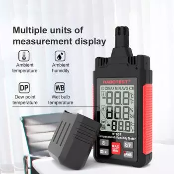 HABOTEST HT607 Цифровой гигрометр Ручной измеритель температуры и влажности Термогигрометр с ЖК-дисплеем чёрный