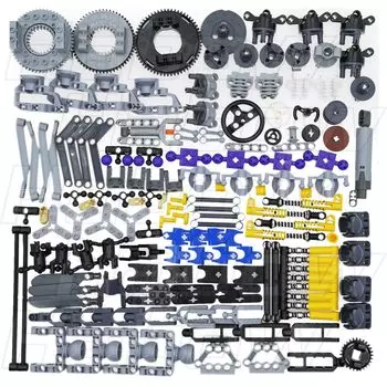 Habow 192 технические детали. Включает в себя совместимые с LEGO Technic штифтовые соединители осей, колеса, звенья цепи, рулевое управление, подвеску Technic, двигатели Technic
