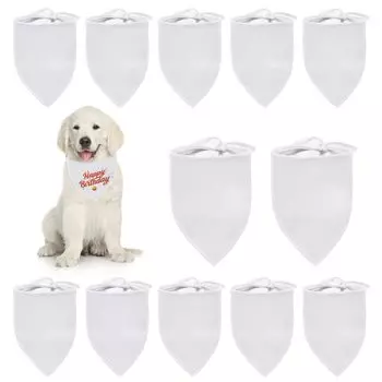 HACRAHO Blank Dog 12 шт. Однотонный белый шарф-треугольник для питомца из полиэстера DIY для собак, бандана для собак, щенков, кошек,