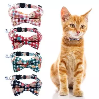 HACRAHO Bowtie Cat 4 шт. Регулируемый клетчатый ошейник для кошек с колокольчиком и галстуком-бабочкой, безопасный ошейник для котят с колокольчиком для домашних животных, маленьких щенков, ошейник,