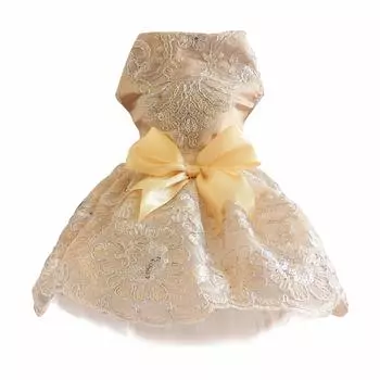 HACRAHO Dog 1 Piece Dog Lace Wedding Dress Sequin Lace Embroidery and Puppy Bowknot Princess Dress for Small Puppy Chest Dress, Dogs, Champagne,