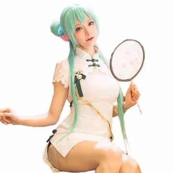 Хацунэ Мику Косплей Китайское Платье Вокалоид Белое Мини Длина Китайская Одежда Белое [молочное время]