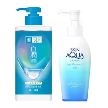 Hada Labo Hakujun Medicated Whitening Lotion Moist Large Capacity Pump x Skin Aqua 50+ Super Moisture Gel Pump 140g Double Pump Set