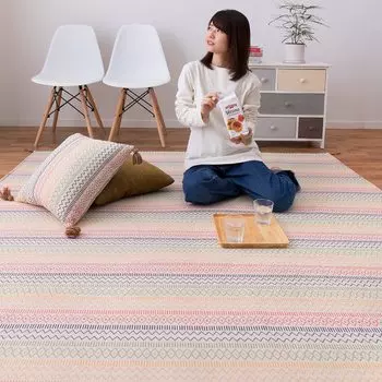 Hagiwara Rug 130 x 185cm Machine washable with treatment cotton Geometric pattern with tassels Approx. Hasina non-slip 100%
