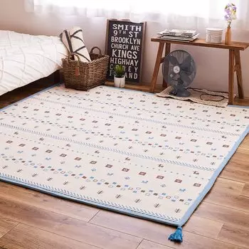 Hagiwara Rug Blue 130 x 185cm Urethane with treatment cotton Gabbeh pattern with tassels Approx. Paisa anti-slip 100%