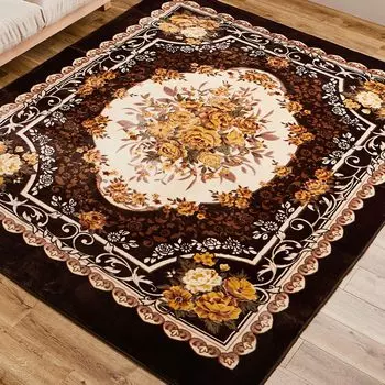 Hagiwara Rug Carpet Brown 200 x 240 cm Compatible with Hot Floral Pattern Approx. Adria Washable, Fluffy, Non-slip, Carpets,