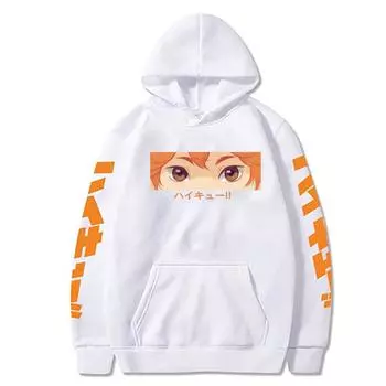 Haikyuu Аниме с капюшоном Hinata Shoyo Eyes Графический принт Мужские и женские толстовки с капюшоном Повседневная уличная одежда Harajuku Унисекс Толстовка Топы XS чёрный