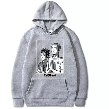 Haikyuu Аниме с капюшоном Yu Nishinoya и Ryunosuke Tanaka Печатные мужские и женские толстовки с капюшоном Большие размеры Толстовка Harajuku Унисекс Уличная одежда XS чёрный