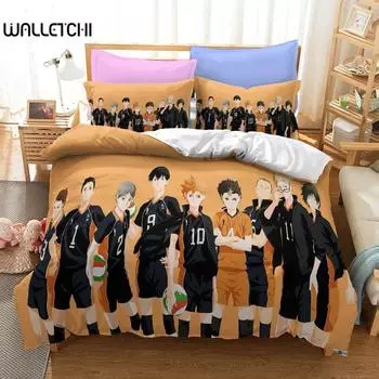 Haikyuu Постельное белье Аниме Пододеяльник Волейбол Аниме Пододеяльник Наволочка Одиночный Твин Полный Для Детей Подростков Shoyo Hinata EU Single 135x200cm