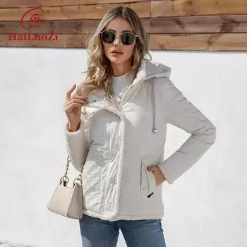 HaiLuoZi 2023, новый дизайн, весенняя женская куртка с мехом, высококачественная короткая женская верхняя одежда, стильное женское пальто на молнии с капюшоном 3320 L яблочный зеленый