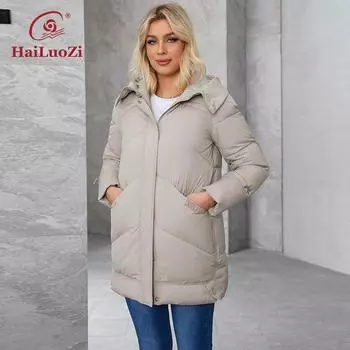 HaiLuoZi 2024 Neue Damen Winter Baumwolljacke Kunstpelz Kragen Kapuze Verdickte Bio-Baumwolljacke Groe Tasche Baumwolljacke 1309 S бежевый