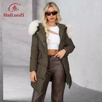 Hailuozi 2024 Neue Frauen Haar Kragen Mantel Warme Kapuze Verdickte Kunstpelz Kragen Frauen Mantel Solide Farbe Frauen Mantel 627 S чёрный