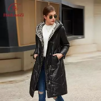 HaiLuoZi, новинка 2022 года, весенне-осенняя женская куртка, ветрозащитное пальто, женская длинная модная парка с наклонной планкой, женская парка 7059 M чёрный