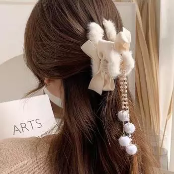 Haimeikang Bow plush Hair Crab Claws Girls Winter Ponytail Styling Tools Hair Clip For Women Fashion Headwear Hair Accessories
