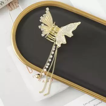 Haimeikang Заколки-крабы для волос с бабочками и стразами для девочек и женщин, модные инструменты для укладки, шпильки, заколки-крабы, аксессуары для волос с жемчугом и кисточками