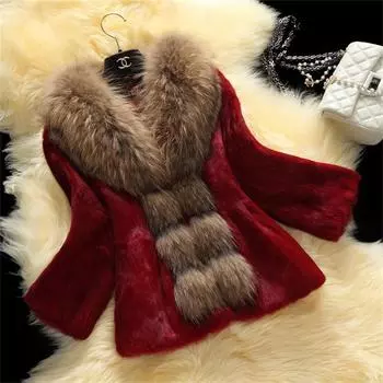 Haining fur 2024 Korean version autumn and winter new rabbit fur jacket short female raccoon fur collar jacket S розовый