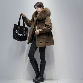 Haining fur pie overs женские 2024 зима новый лиса меховая подкладка съемная молодая средняя длина пальто M чёрный