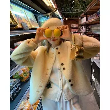 Haining Fur, шуба из искусственного меха, женская, зимняя, 2024, новое теплое шерстяное пальто, короткий меховой топ S