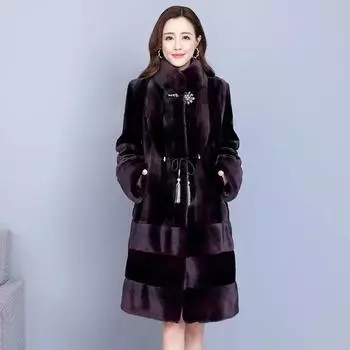 Haining Fur, зимнее новое темпераментное пальто из норки, женское цельное норковое пальто средней длины, свободное норковое пальто с воротником-стойкой