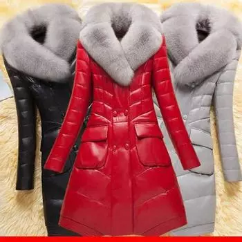 Haining кожаная куртка женская средняя и длинная кожаная куртка женская корейская версия утолщенная куртка большого размера большой меховой воротник оптовая продажа M чёрный