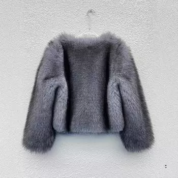 Haining мех премиум имитация меха лисы экологически чистая шуба зимняя маленькая ароматная V-образный вырез простая женская шуба S (40 kg - 55 kg)