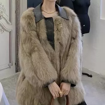 Haining шуба женская новая темпераментная модная шуба зимняя защита окружающей среды имитация лисьего меха молодая средняя и длинная S size (85-100) fabric