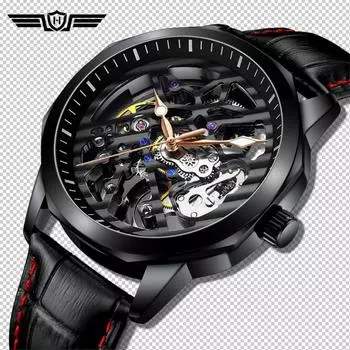 HAIQIN автоматические мужские часы, механические роскошные наручные часы с полым скелетом, мужские водонепроницаемые часы