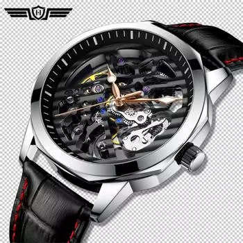 HAIQIN часы со скелетом мужские автоматические мужские часы механические брендовые роскошные полые мужские наручные часы водонепроницаемые кожаные часы