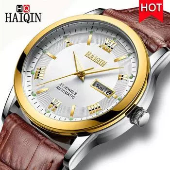 HAIQIN механические часы мужские деловые кожаные водонепроницаемые спортивные мужские часы роскошные мужские наручные часы