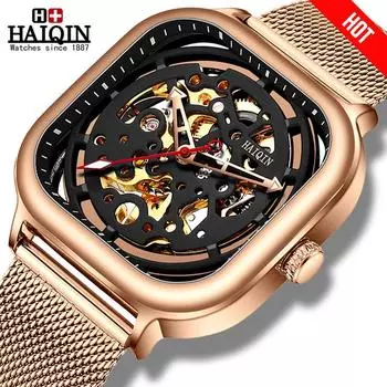 HAIQIN Мужские автоматические механические часы с турбийоном