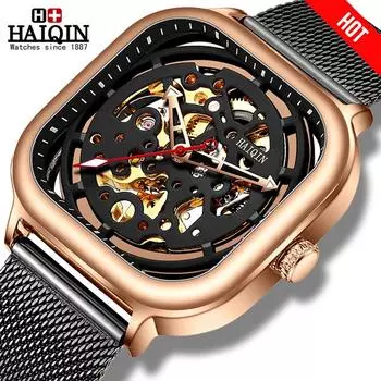 HAIQIN Мужские автоматические механические часы с турбийоном