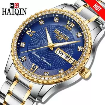 HAIQIN Мужские деловые кварцевые мужские наручные часы с бриллиантами Военные водонепроницаемые спортивные часы