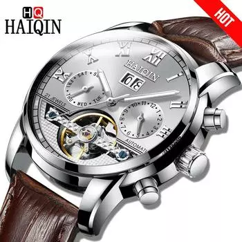 HAIQIN мужские водонепроницаемые механические часы с турбийоном