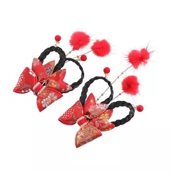 Hair Accessories Red Pearl Baby Wig Hairpin Child Hair Accessories New Year Headdress Bow Hair Clip F